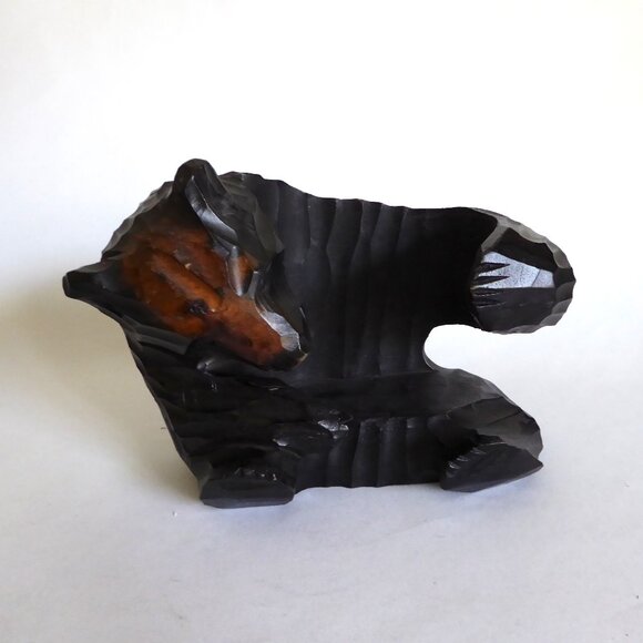 VINTAGE JAPAN JAPANESE HOKKAIDO AINU BEAR WOOD CARVING BOTTLE HOLDER STAND (USED - Picture 3 of 14